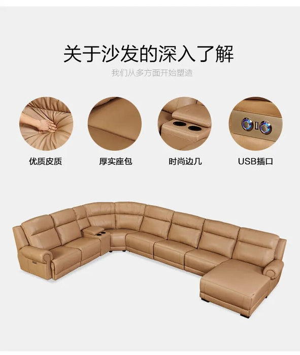 living room Sofa bed set диван мебель кровать muebles de sala  U shape recliner real genuine leather sofa cama puff asiento sala