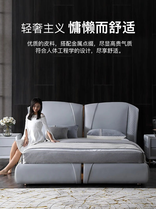 Real Genuine cow leather bed Soft Beds Bedroom camas lit muebles de dormitorio yatak mobilya quarto unique designer furniture