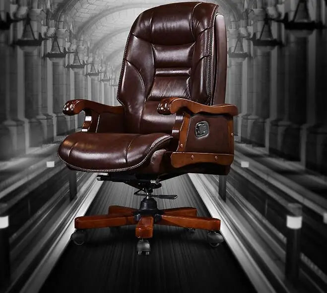 The boss chair leather chair can lie computer chair home with massage can lift head layer cowhide office chair.8