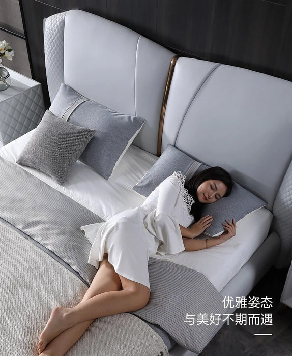 Real Genuine cow leather bed Soft Beds Bedroom camas lit muebles de dormitorio yatak mobilya quarto unique designer furniture