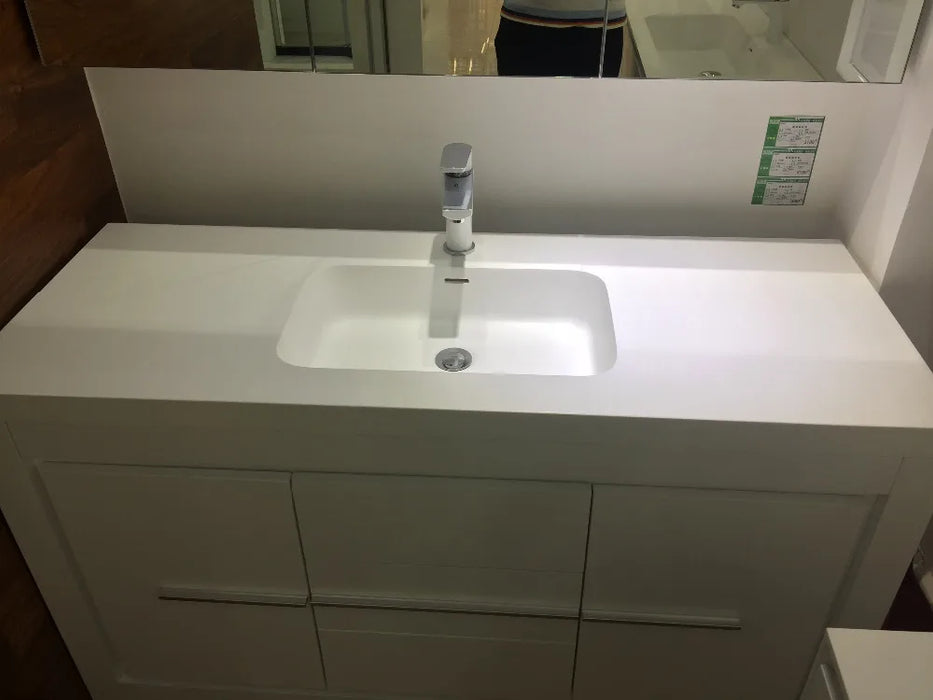 1300mm Floor Mounted Solid Surface Acrylic Furniture Oak Wood Bathroom Vanity Cabinet Cloakroom Matt White Sink  2193-0
