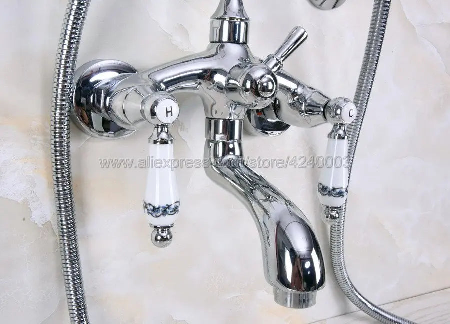Bathtub Faucets Chrome Brass Shower Faucets Dual Handle Wall Mounted Bath And Shower Faucet With Handheld Showers Kna245