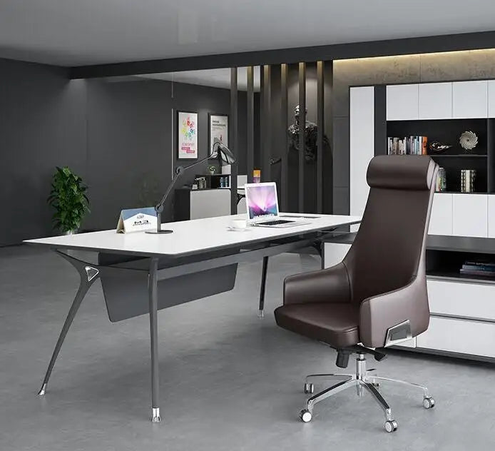 Simple modern leather boss chair cow leather big class chair solid wood office chair home lift computer chair.