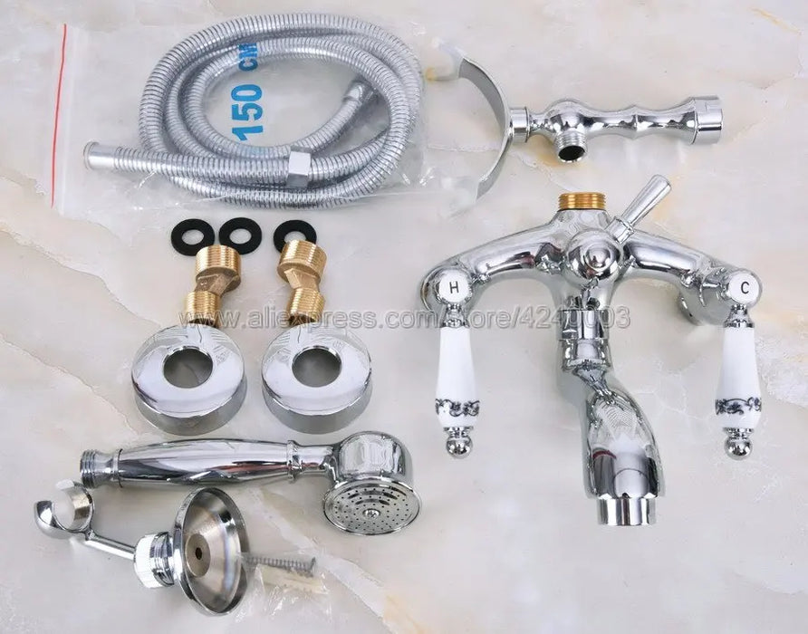 Bathtub Faucets Chrome Brass Shower Faucets Dual Handle Wall Mounted Bath And Shower Faucet With Handheld Showers Kna245