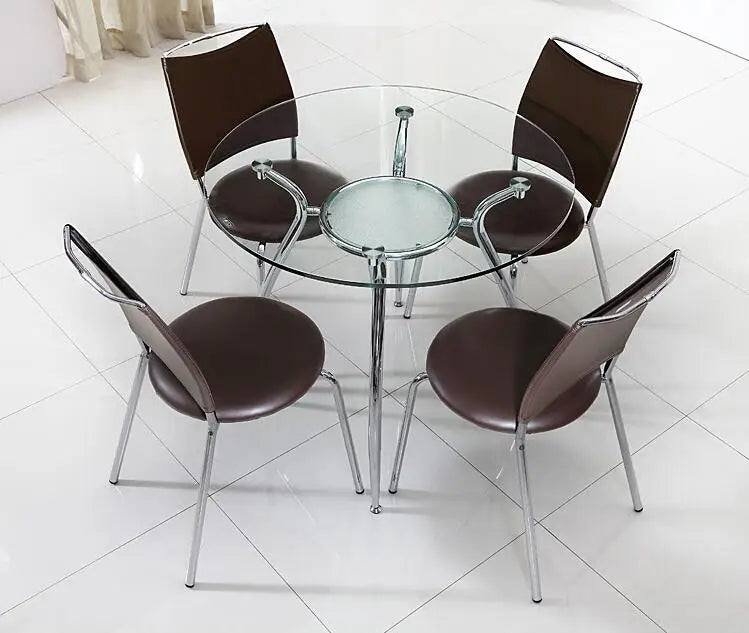 Toughened glass talks about table and chair. Training round table for visitors