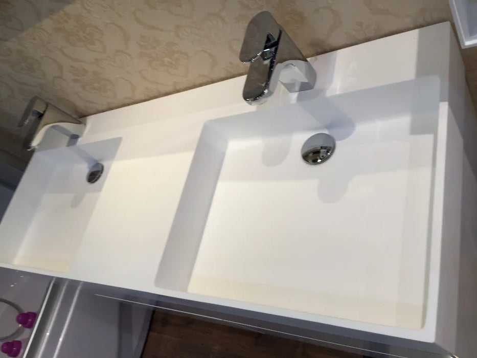1200mm Wall Mounted Solid Surface Stone Double Sinks Soild Wood Bathroom Vanity Cloakroom Cabinet Oka Furniture 2090