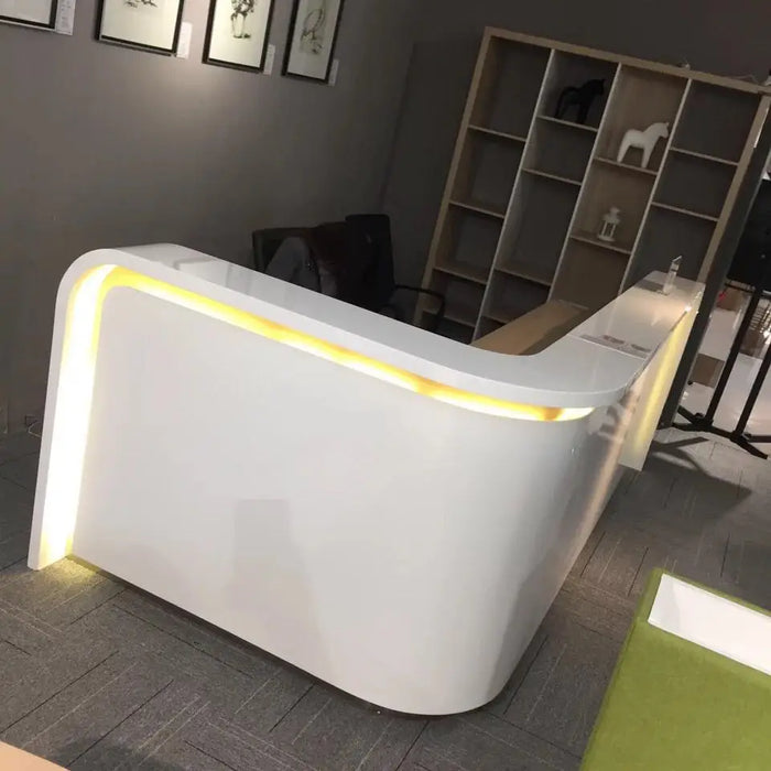 2.8 m modern white reception Cashier desk supplier with led light #QT2800-W