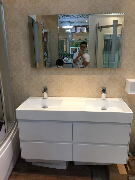 1200mm Wall Mounted Solid Surface Stone Double Sinks Soild Wood Bathroom Vanity Cloakroom Cabinet Oka Furniture 2090