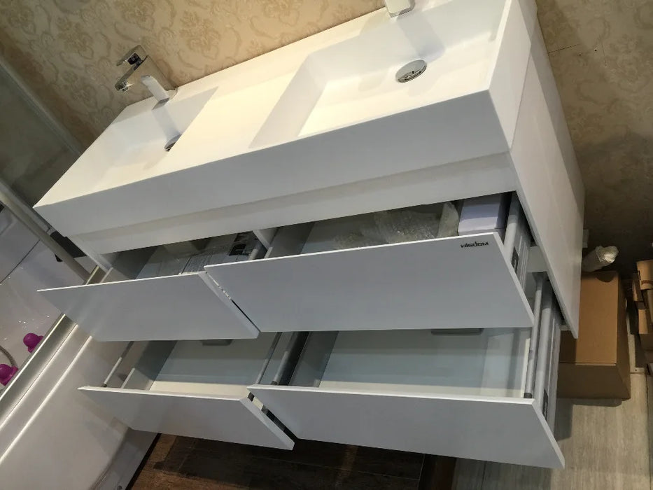 1200mm Wall Mounted Solid Surface Stone Double Sinks Soild Wood Bathroom Vanity Cloakroom Cabinet Oka Furniture 2090