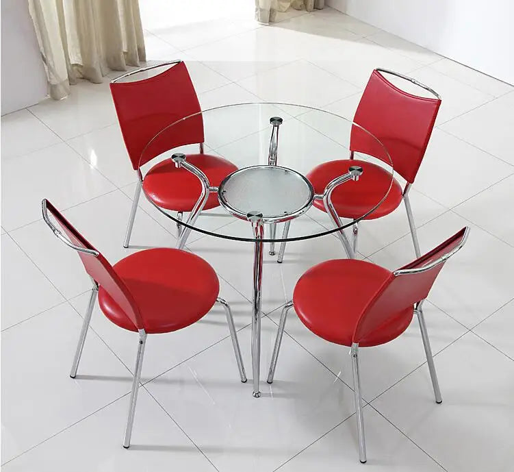 Toughened glass talks about table and chair. Training round table for visitors