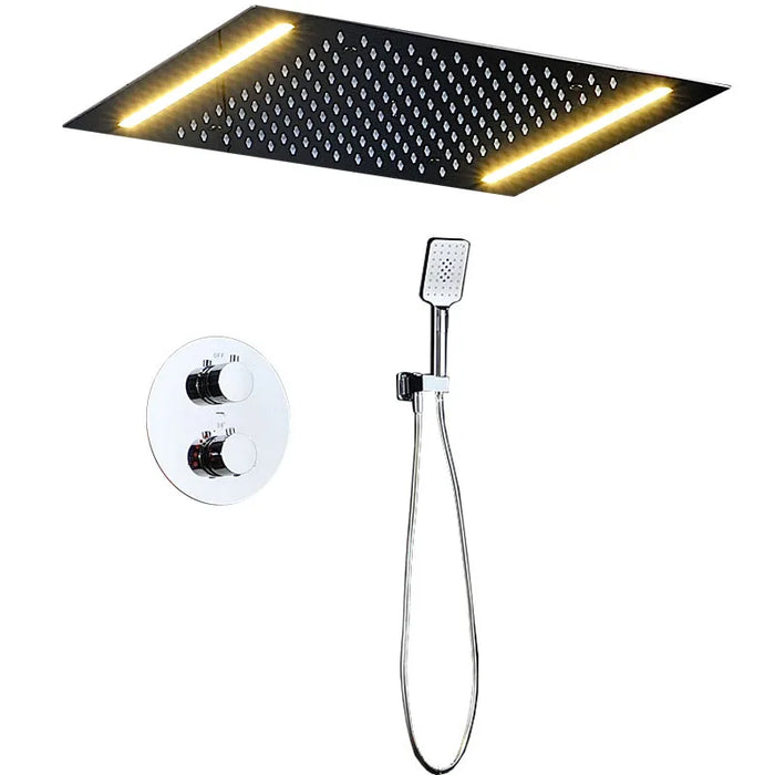Bathroom Luxury Chrome Full Copper Multi-function Rainfall LED Ceiling Concealed 38D Air Injection  Thermostatic Shower Set