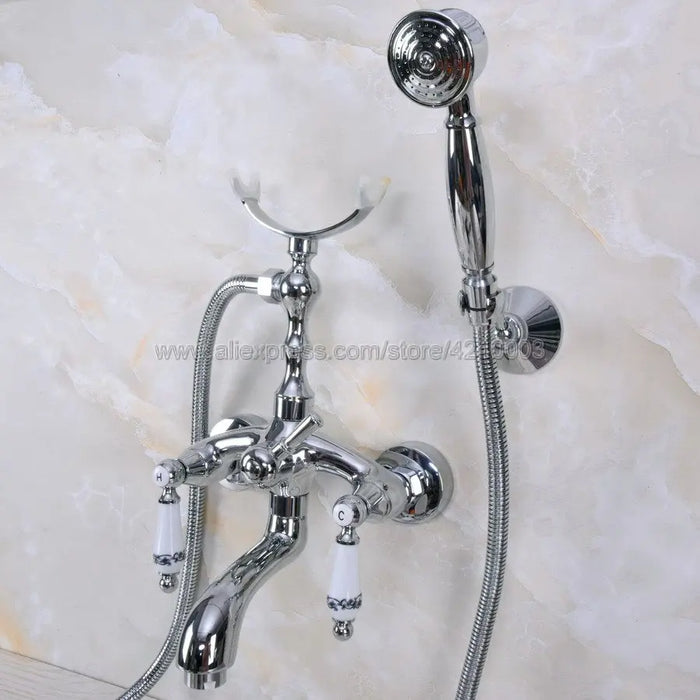 Bathtub Faucets Chrome Brass Shower Faucets Dual Handle Wall Mounted Bath And Shower Faucet With Handheld Showers Kna245