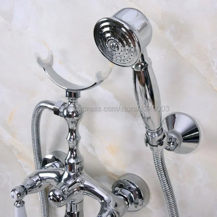Bathtub Faucets Chrome Brass Shower Faucets Dual Handle Wall Mounted Bath And Shower Faucet With Handheld Showers Kna245