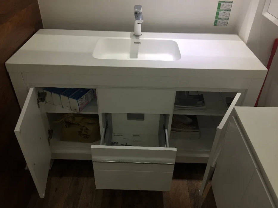 1300mm Floor Mounted Solid Surface Acrylic Furniture Oak Wood Bathroom Vanity Cabinet Cloakroom Matt White Sink  2193-0