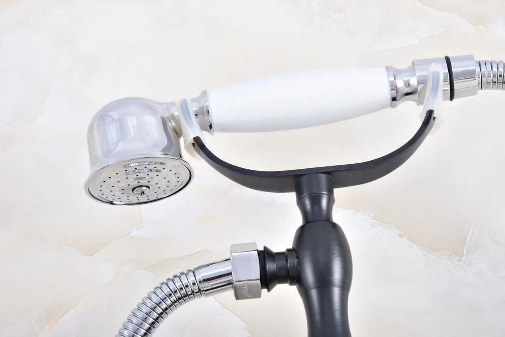 Black Silver Bathtub Shower Faucets Set Dual Knobs Mixer Tap Wall Mounted Bath Shower Set Swivel Tub Spout zna617