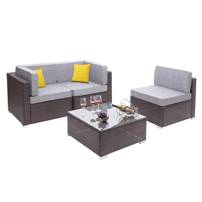 US Warehouse 4 Pieces Patio PE Wicker Rattan Corner Sofa Set  Patio Furniture  Set for Garden and Outdoors