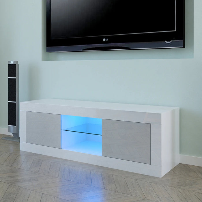 LED Two Door Modern LED TV Stand Cabinet Living Room Furniture fit for up to  High Capacity TV Console for Living Room
