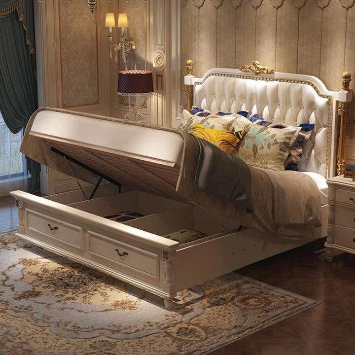 modern european solid wood bed bed 2 people Fashion Carved  leather  french bedroom furniture bng002