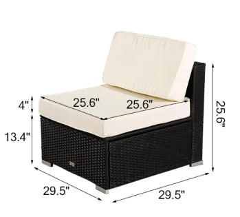 9Pcs Patio Furniture Set Include 3 Armless Sofa 3 Corner Sofa 2 Single Sofa 1 Table PE Wicker Rattan Steel Black[US-Stock]