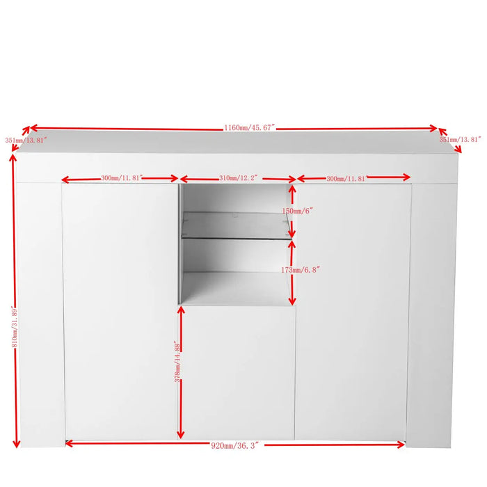 16 Color Adjustable Led Sideboard White UV High Glossy Coated Kitchen Cabinet 130x35x97CM for Restaurant Living Room etc[US-W]