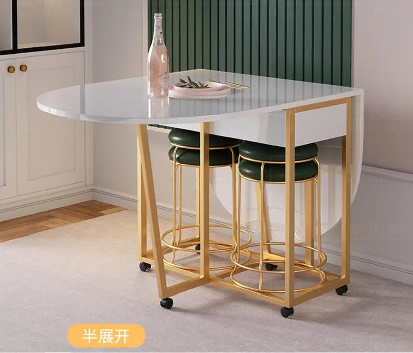 Folding table household small family dining table round movable telescopic multifunctional table