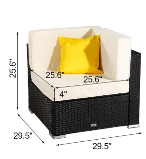 9Pcs Patio Furniture Set Include 3 Armless Sofa 3 Corner Sofa 2 Single Sofa 1 Table PE Wicker Rattan Steel Black[US-Stock]