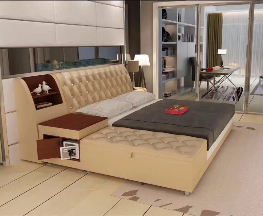 post modern real genuine leather bed / soft bed/double bed king/queen size bedroom home furniture with storage box and sideboard