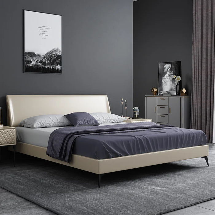 Northern European Genuine Leather Bed Master Bedroom Double Bed Modern Simple 1.8M Leather Bed Light Luxury Soft Bag Wedding Bed