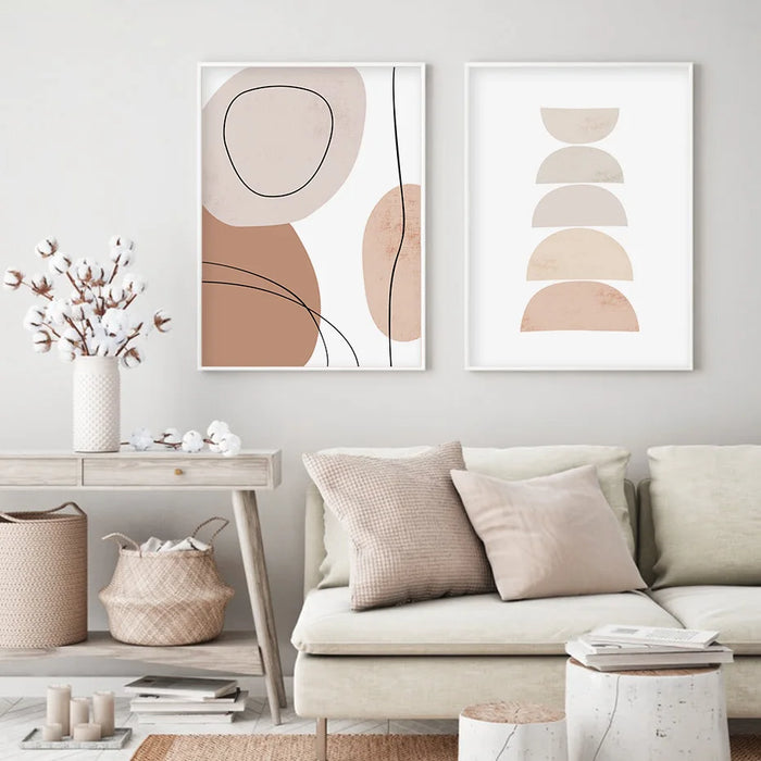Boho Abstract Geometric Sun Rising Rainbow Beige Canvas Painting Wall Art Pictures Posters Print Interior Living Room Home Decor