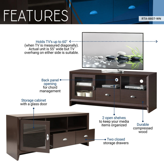 Modern TV Stand Cabinet 55x16.5x24Inch with Storage Space for TVs Up To 60" Brown[US-W]