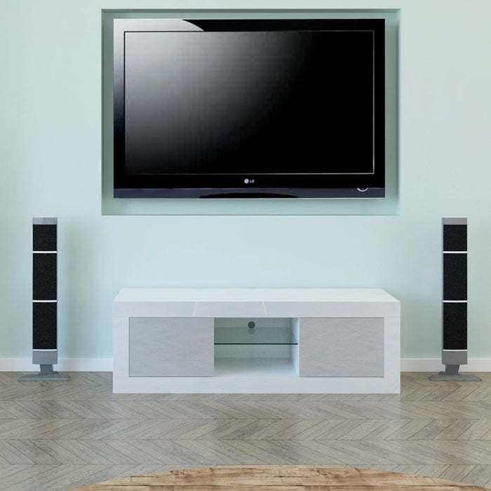 LED Two Door Modern LED TV Stand Cabinet Living Room Furniture fit for up to  High Capacity TV Console for Living Room