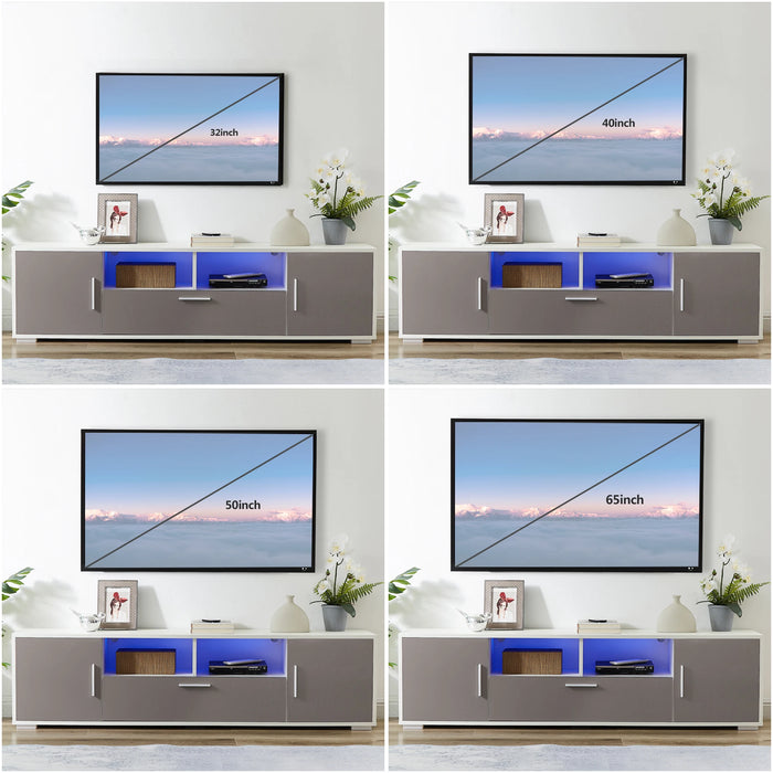 White Gray Modern TV Stand with LED Lights High Glossy Front TV Cabinet 20 Minutes Quick Assemble [US-W]