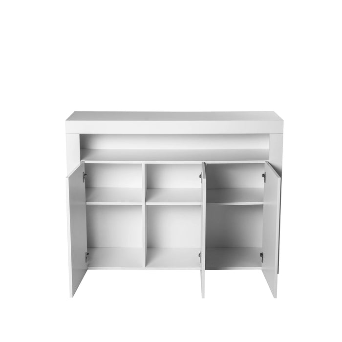 16 Color Adjustable Led Sideboard White UV High Glossy Coated Kitchen Cabinet 130x35x97CM for Restaurant Living Room etc[US-W]