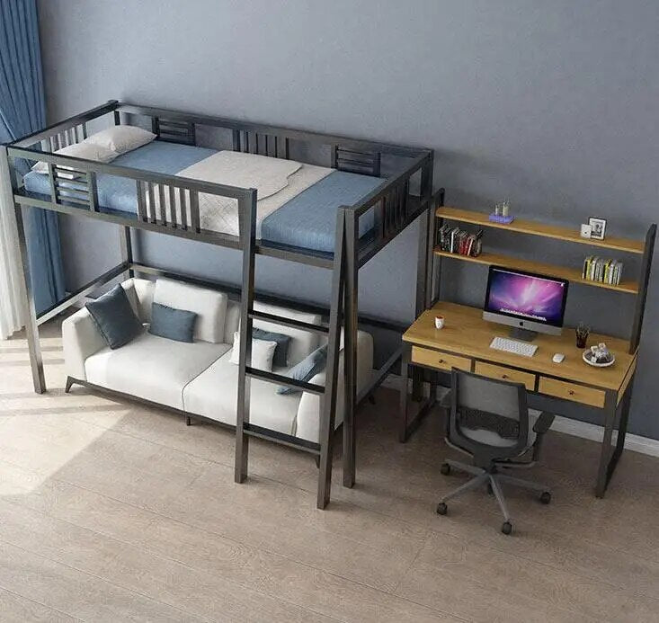 Iron bed under the table elevated bed small family space saving pavilion bed simple modern iron bed high and low bed