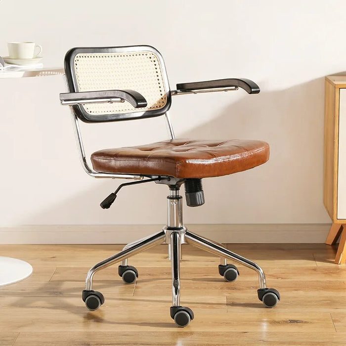 Wuli Rattan Office Chair Leather Japanese Retro Chair Computer Chair Home Swivel Chair Study Desk Lift Chair Celebrity Seat