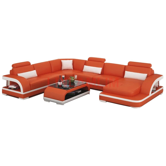 Linlamlim living room Sofa bed functional genuine leather couch waiting room Nordic sala U shape corner and coffee table muebles