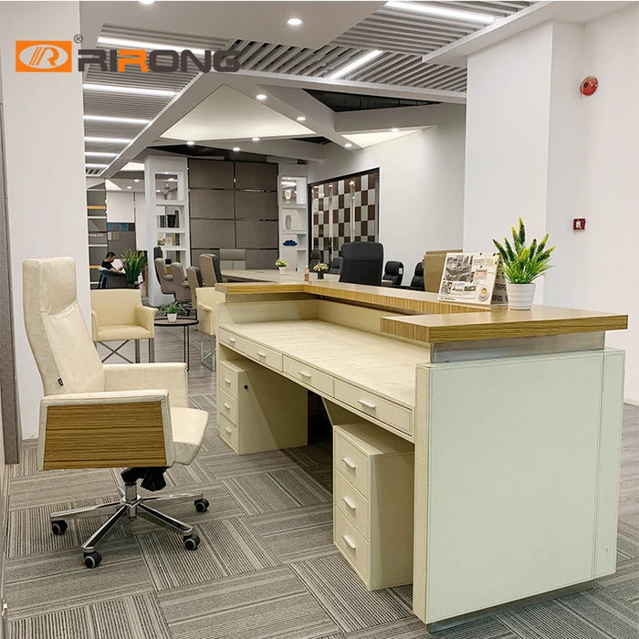 200cm Modern Square I Shape Small Wooden Steel Custom Office Salon Reception Counter Table Desk