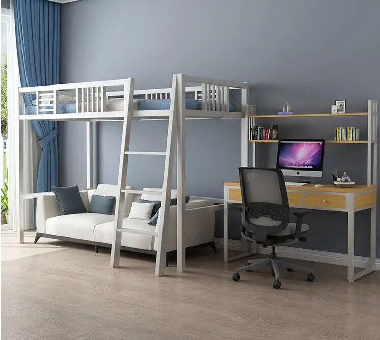 Iron bed under the table elevated bed small family space saving pavilion bed simple modern iron bed high and low bed