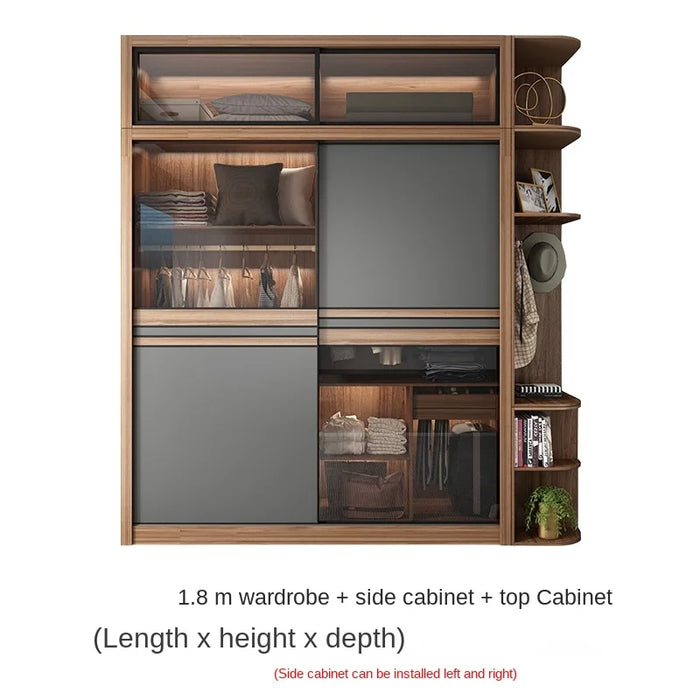 Sliding door wardrobe Modern home bedroom solid wood glass sliding door assembly overall wardrobe