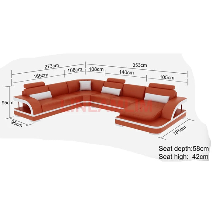 Linlamlim living room Sofa bed functional genuine leather couch waiting room Nordic sala U shape corner and coffee table muebles