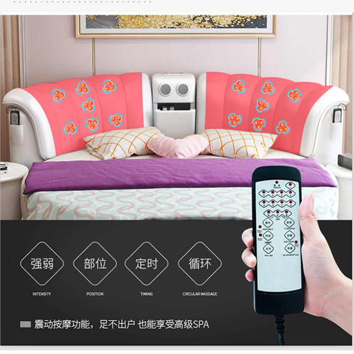 Smart bed frame camas bedroom set furniture кровать двуспальная lit beds round massage  genuine leather bed  + 2 night stands
