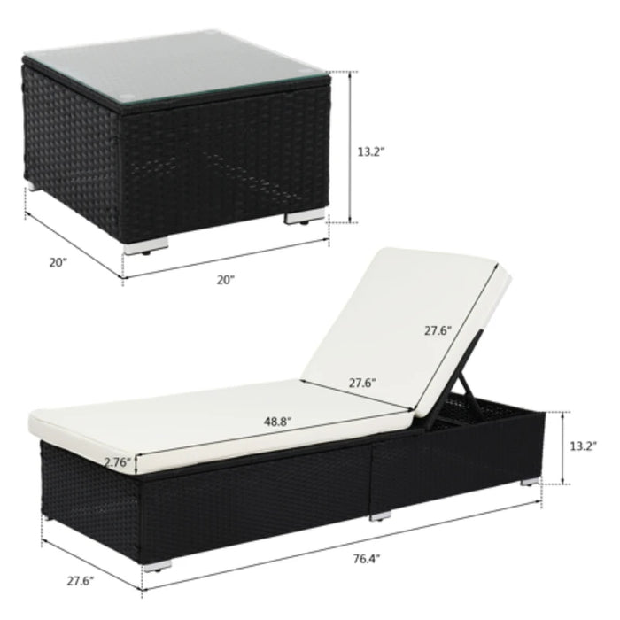 3Pcs Outdoor Furniture Set PE Rattan Iron Include 1 Coffee Table 2 Flat Bed Black 4-Wire Ideal for Patio Deck Poolside[US-Depot]