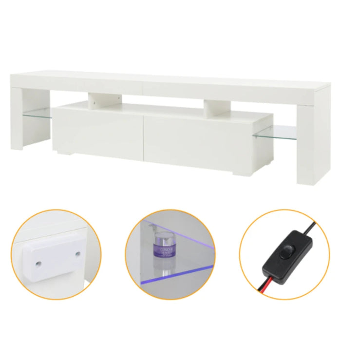 180x35x45CM TV Cabinet Stand With LED Light (Purple Light) Elegant Household Decoration White[US-Depot]