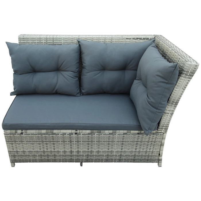 6-Piece Patio Furniture Set Outdoor Sectional Sofa with Glass Table Ottomans for Pool Backyard Lawn Gray/Black[US-Stock]