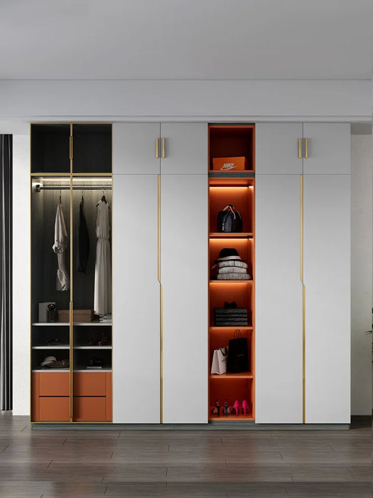 Bedroom household wardrobe simple modern double door overall coat cabinet cloakroom glass door light luxury cabinet combination