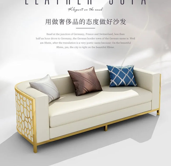 living room Sofa Chesterfield genuine leather couch Nordic muebles de sala cama puff asiento sala futon gold stainless steel
