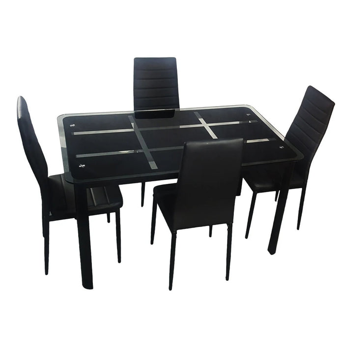 Dining Table Set Tempered Glass Dining Table and  6pcs Elegant Assembled Stripping Texture High Backrest Dining Chairs