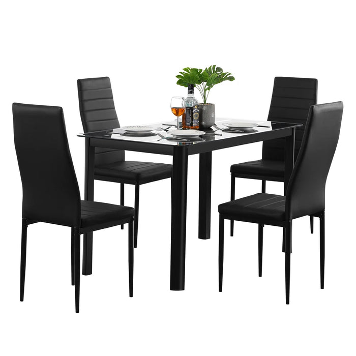 Dining Table Set Tempered Glass Dining Table and  6pcs Elegant Assembled Stripping Texture High Backrest Dining Chairs