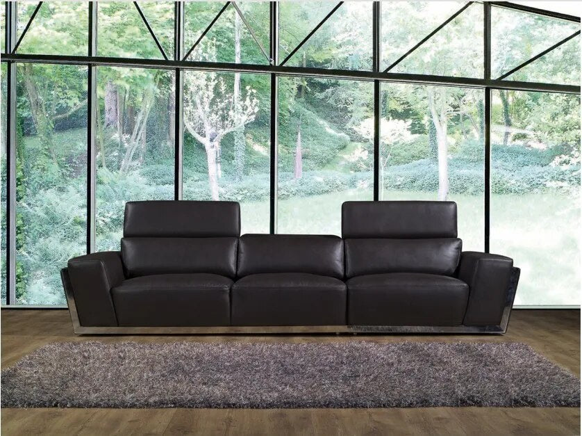 living room Sofa set u shape corner genuine leather couch Nordic with stainless steel decration and functional headrests muebles