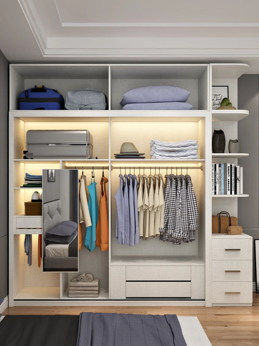 Sliding door wardrobe modern simple small family bedroom rental room with light luxury sliding door wardrobe